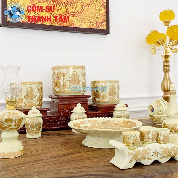 Bộ Đồ Thờ Lộc Phát Men Vàng Rồng