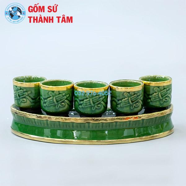 Bộ đồ thờ men ngọc lục bảo rời rồng kỷ chén