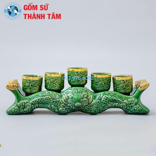 Bộ đồ thờ men ngọc lục bảo rời rồng kỷ chén