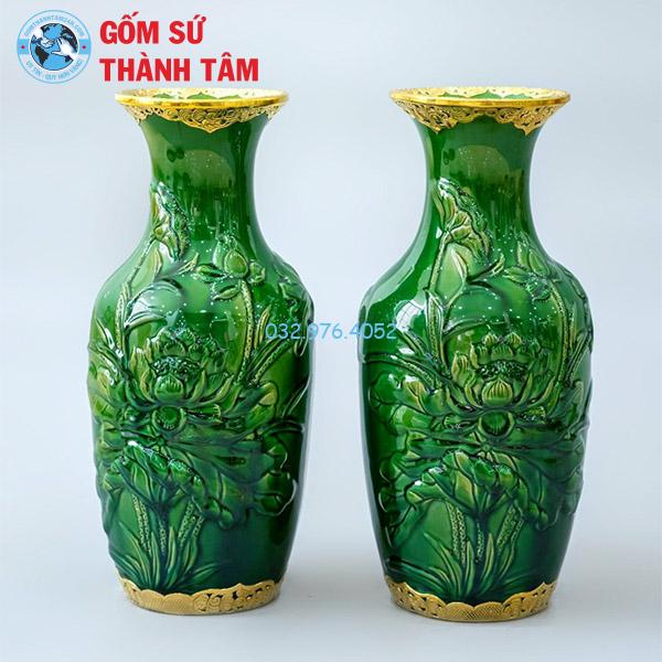 Bộ đồ thờ men ngọc lục bảo rời sen bình hoa