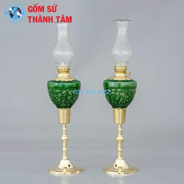 Bộ đồ thờ men ngọc lục bảo rời sen đèn dầu