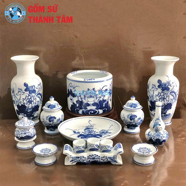 Bộ đồ thờ thần tài men trắng sen