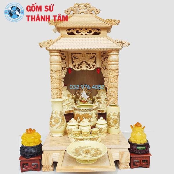 Bộ đồ thờ thần tài men vàng rồng