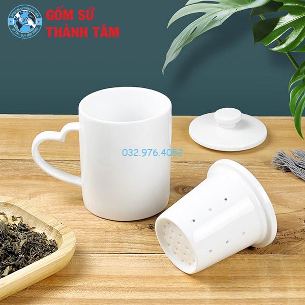 Cốc Lọc Trà Men Trắng Vàng Kim