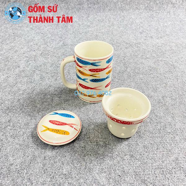 Cốc Lọc Trà Men Tro Vẽ Hoa Văn