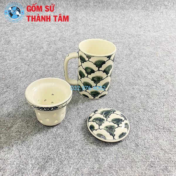 Cốc Lọc Trà Men Tro Vẽ Hoa Văn