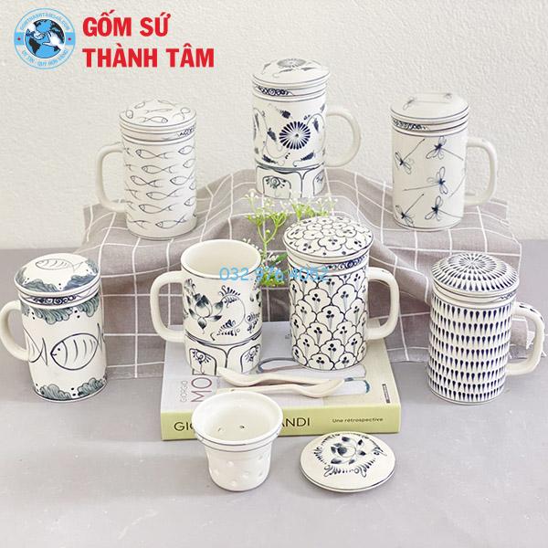 Cốc Lọc Trà Xanh Vẽ Hoa Văn