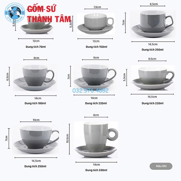Cốc Ly Sứ Cafe Men Bóng Xám