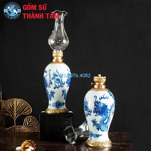 Đèn Dầu Thờ Men Xanh Ngọc Rồng