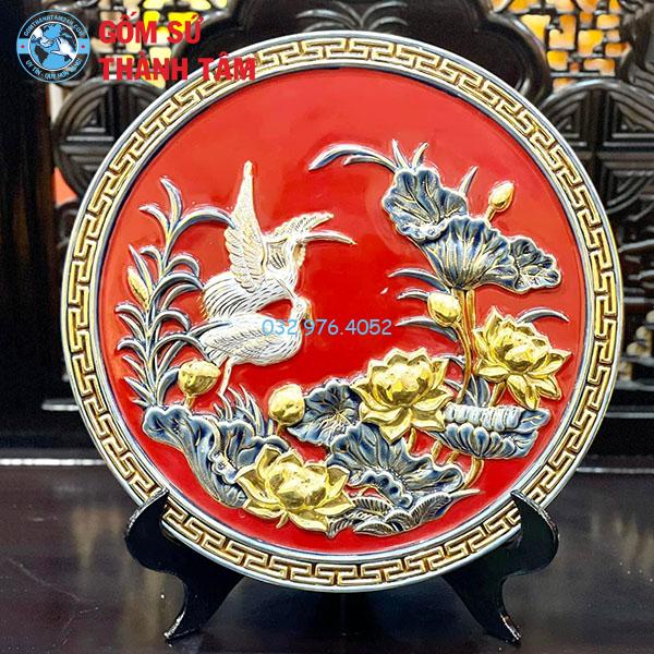 Đĩa sứ lưu niệm cao cấp sen