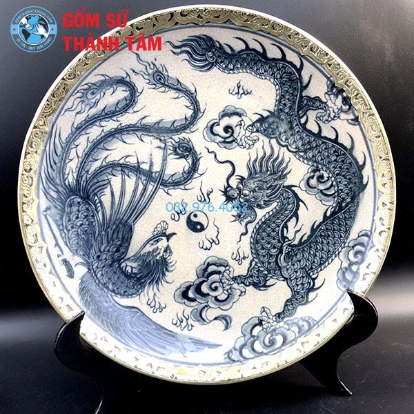 Đĩa sứ lưu niệm men rạn bọc đồng