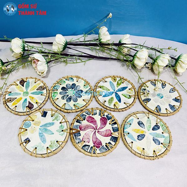 Đĩa sứ viền mây tre đan Mosaic mẫu 02