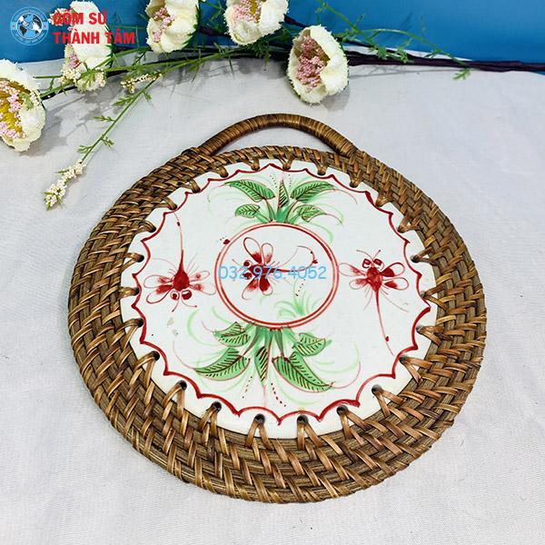 Đĩa sứ viền mây tre đan tròn treo