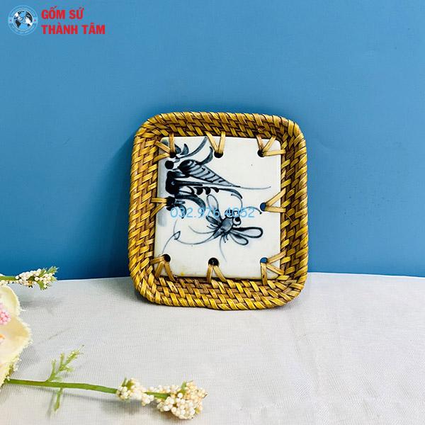 Đĩa sứ viền mây tre đan vuông