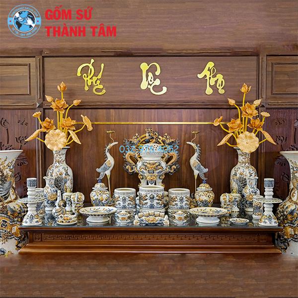 Đồ thờ men rạn tổng thể rồng bát hương có đỉnh hạc