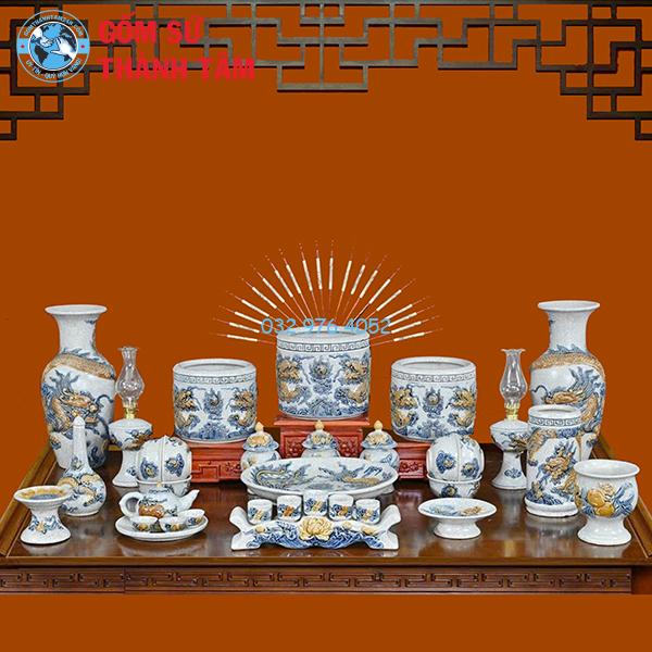 Đồ thờ men rạn tổng thể rồng bát hương không đỉnh hạc