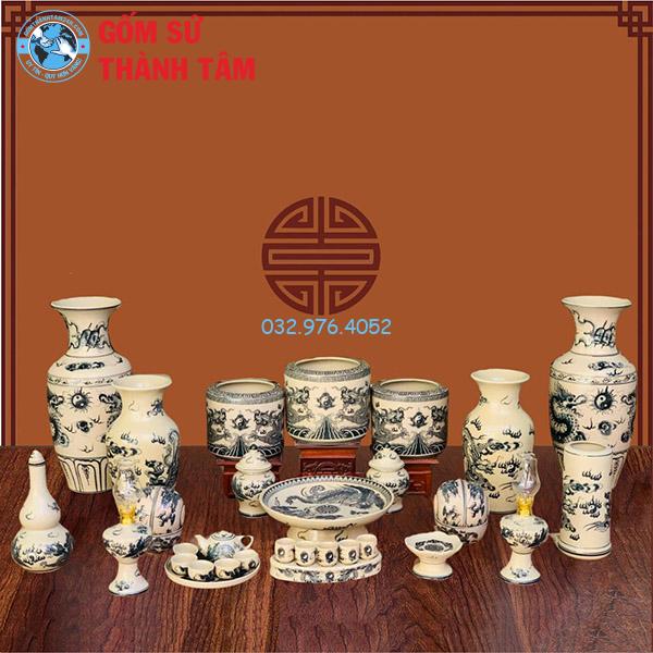 Đồ thờ men rạn tràm cổ tổng thể rồng bát hương không đỉnh hạc