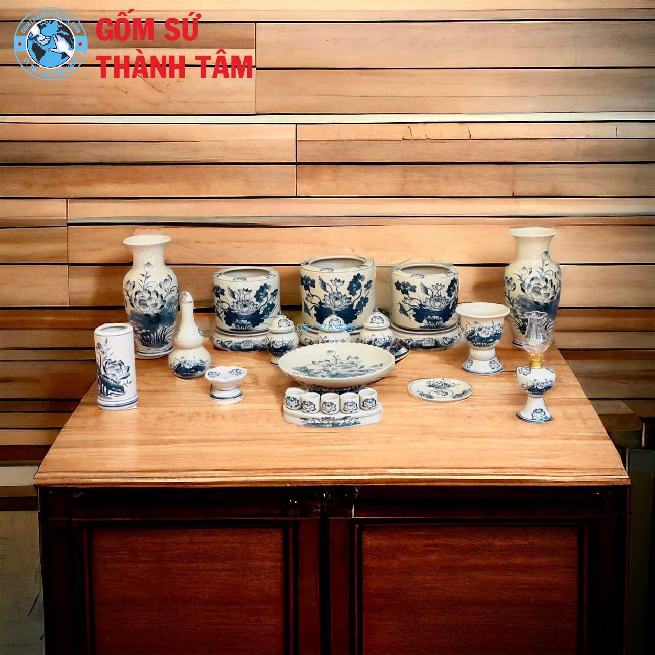 Đồ thờ men rạn tràm cổ tổng thể sen bát hương không đỉnh hạc