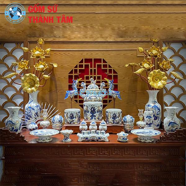 Đồ thờ vẽ vàng tổng thể rồng bát hương có đỉnh hạc
