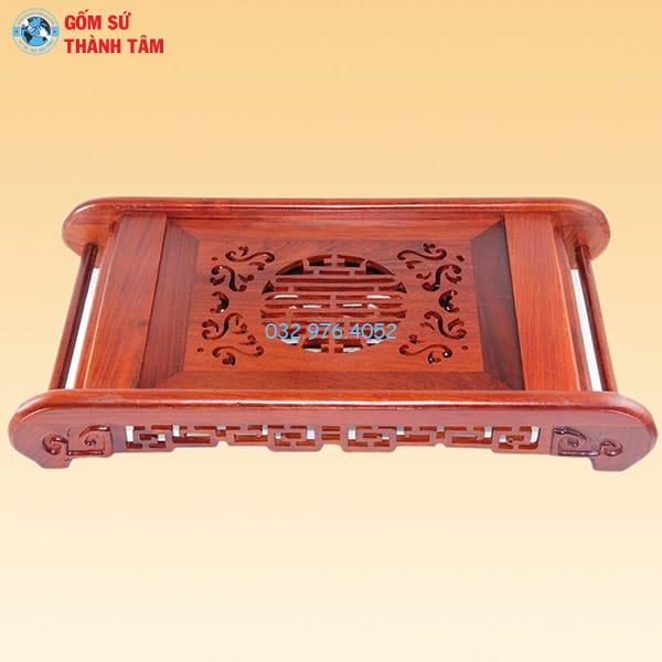 Khay Đựng Ấm Trà Gỗ Hoa