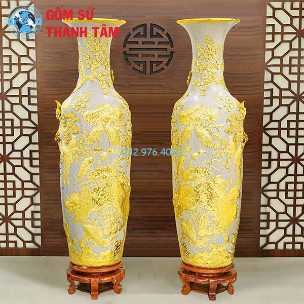 Lọ lục bình bọc đồng dát vàng chim công phú quý