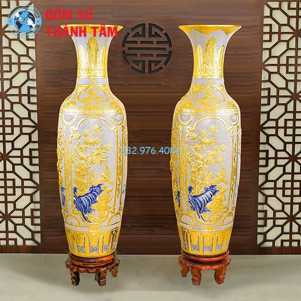 Lọ lục bình bọc đồng dát vàng tứ quý dát vàng