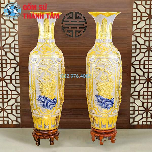 Lọ lục bình bọc đồng dát vàng tứ quý dát vàng