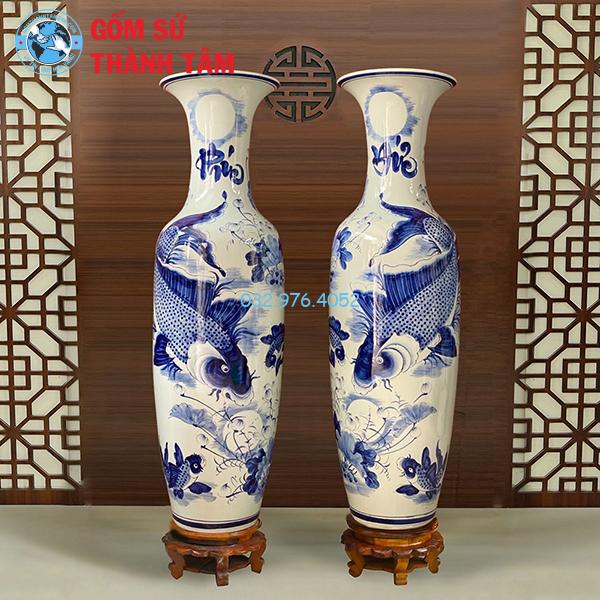 Lọ lục bình trơn vẽ xanh song hạc