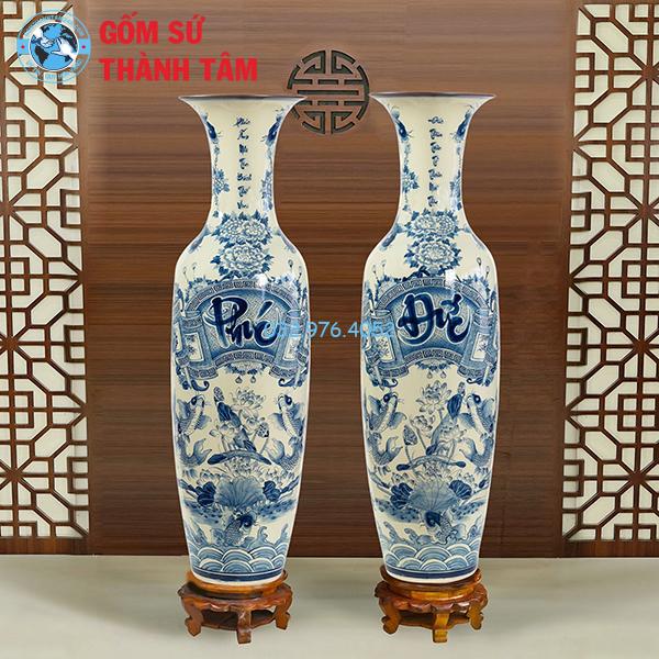 Lọ lục bình trơn vẽ xanh phúc đức