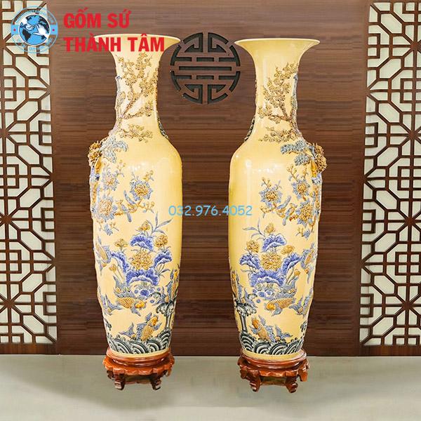 Lục bình đắp nổi phúc lộc thọ men vàng