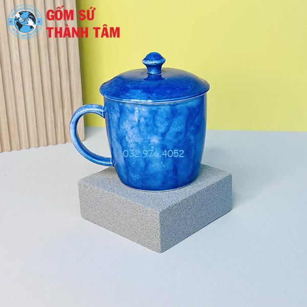 Ly Sứ Có Nắp Đậy Men Đá 300ML