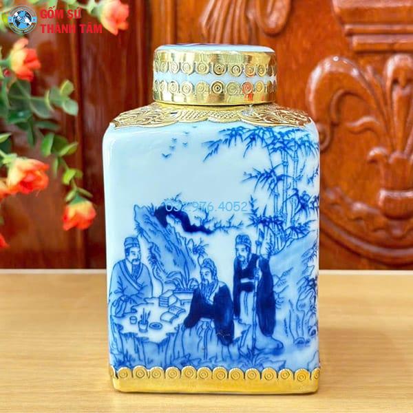 Phụ Kiện Ấm Chén Men Lam Bọc Đồng | Hộp Chè phu kien am chen men lam boc dong hop che 1