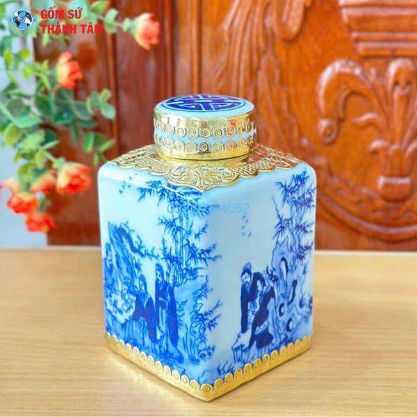 Phụ Kiện Ấm Chén Men Lam Bọc Đồng | Hộp Chè