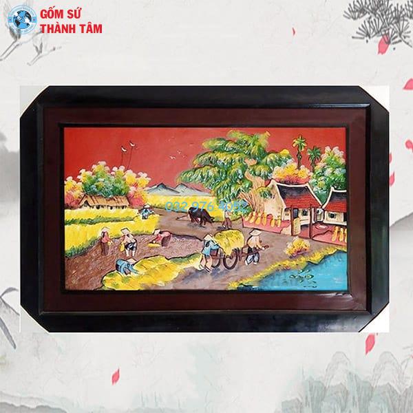 Tranh Gốm Đắp Nổi Khung Chữ Nhật | Làng Quê