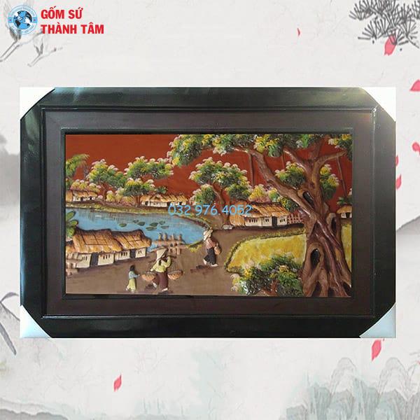 Tranh Gốm Đắp Nổi Khung Chữ Nhật | Làng Quê