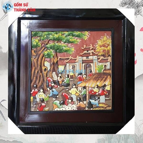 Tranh Gốm Đắp Nổi Khung Vuông | Đồng Quê