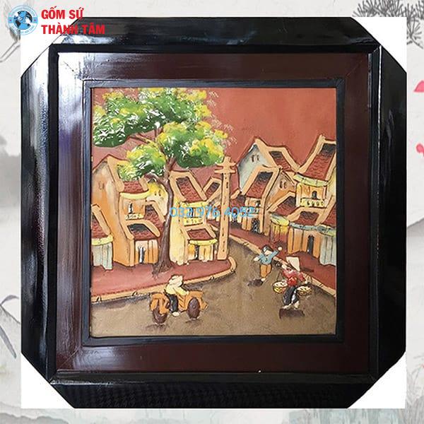 Tranh Gốm Đắp Nổi Khung Vuông | Phố Cổ