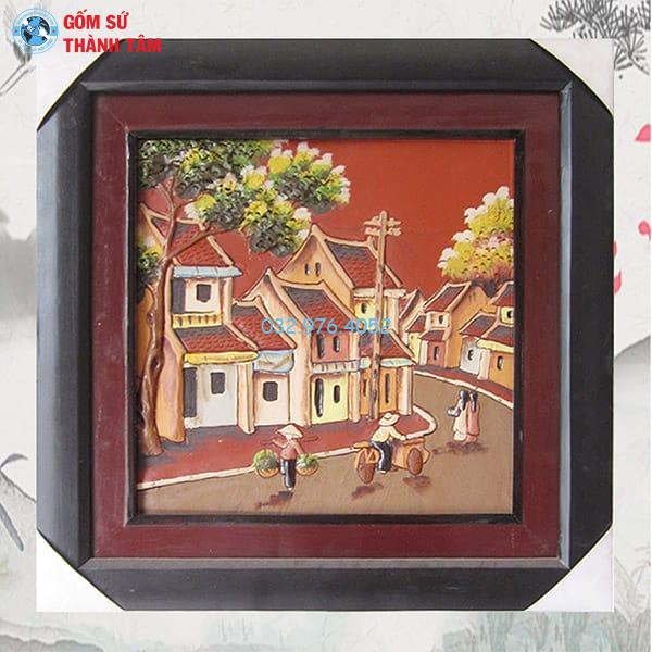 Tranh Gốm Đắp Nổi Khung Vuông | Phố Cổ