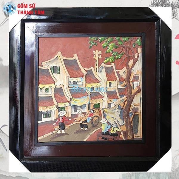 Tranh Gốm Đắp Nổi Khung Vuông | Phố Cổ
