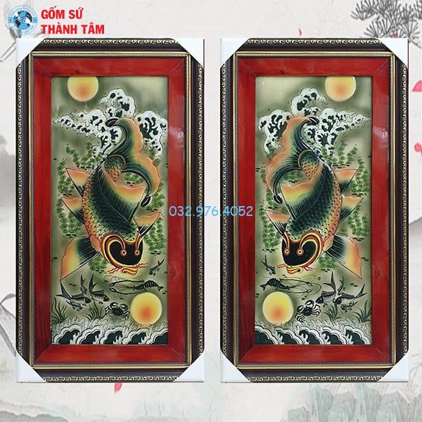 Tranh Gốm Sứ Theo Bộ Đôi | Lý Ngư Vọng Nguyệt Cao Cấp