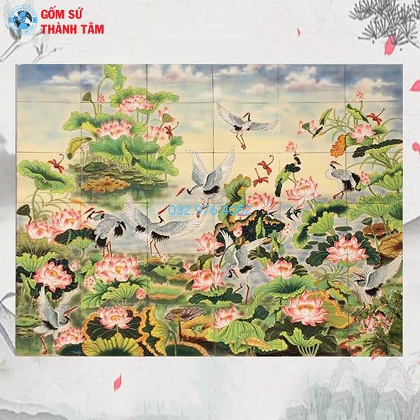 Tranh Gốm Vẽ Trơn Ốp Tường | Hoa Sen
