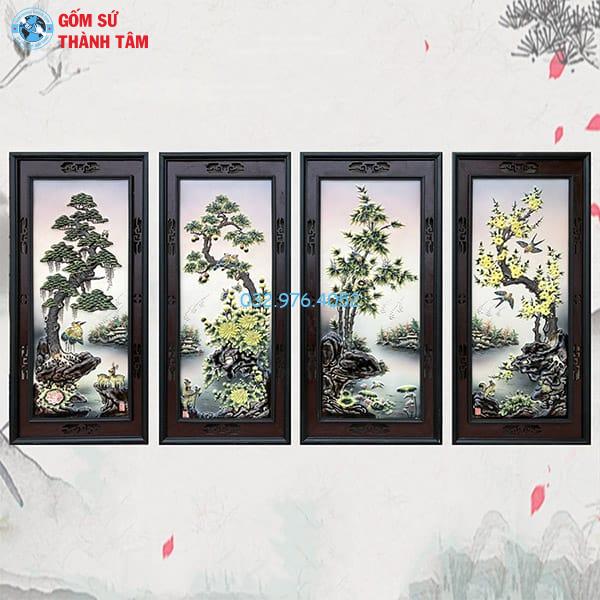 Tranh Tứ Quý Khung Gỗ Hương Đen