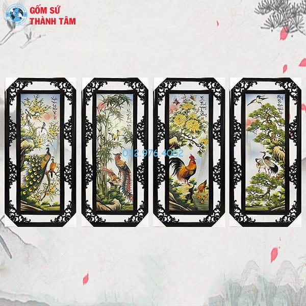 Tranh Tứ Quý Khung Gỗ Hương Đỏ
