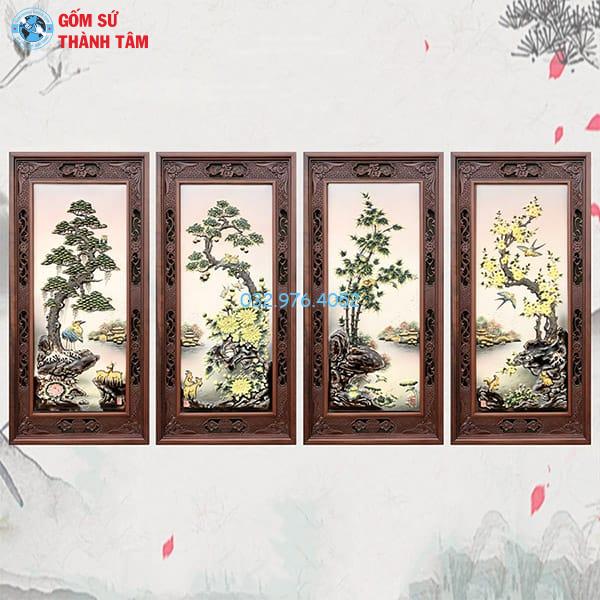 Tranh Tứ Quý Khung Gỗ Hương Đỏ