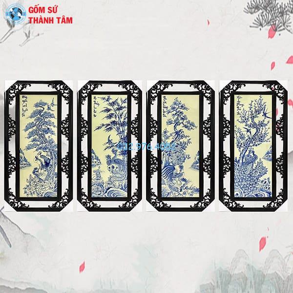 Tranh Tứ Quý Khung Trung Vẽ Trơn