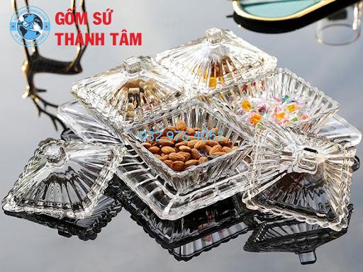 Khay mứt thủy tinh có nắp đậy